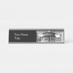 IDEAL CITY,Renaissance Architecture Black White Desk Name Plate