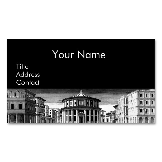 IDEAL CITY,Renaissance Architecture Black White Magnetic Business Card (Front)