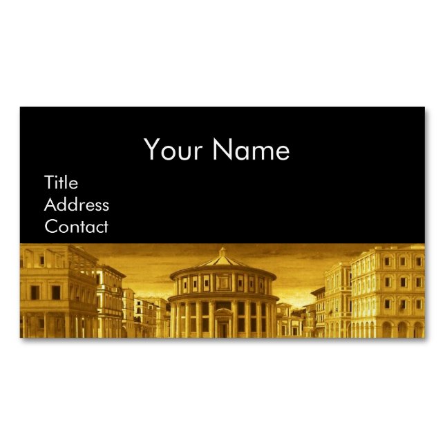 IDEAL CITY,Renaissance Architecture / Gold Yellow Magnetic Business Card (Front)