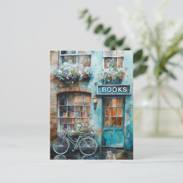 Ideal Watercolor Bookstore Painting Postcard (Standing Front)