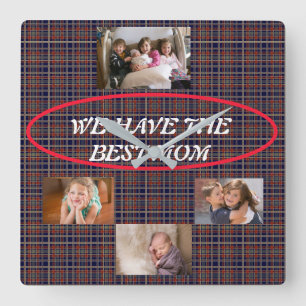 Ideal Way To Show Mum Love Tartan Plaid 4 Photos Square Wall Clock