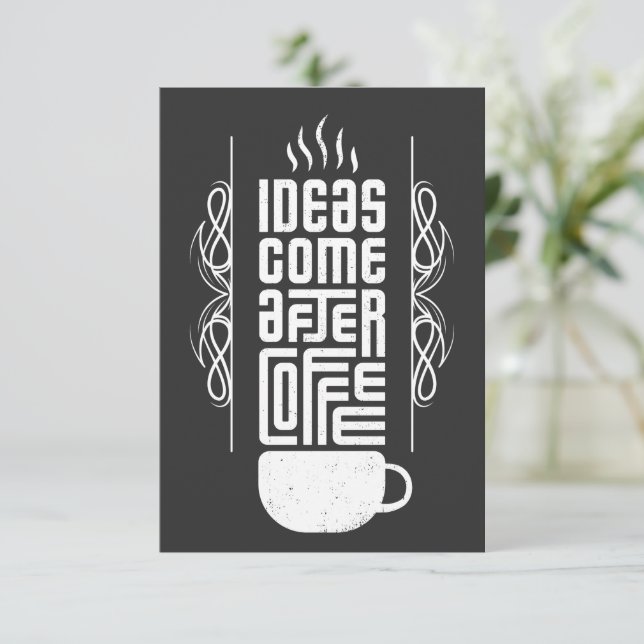 Ideas Come After Coffee, Trendy Typography, No 2/2 RSVP Card (Standing Front)