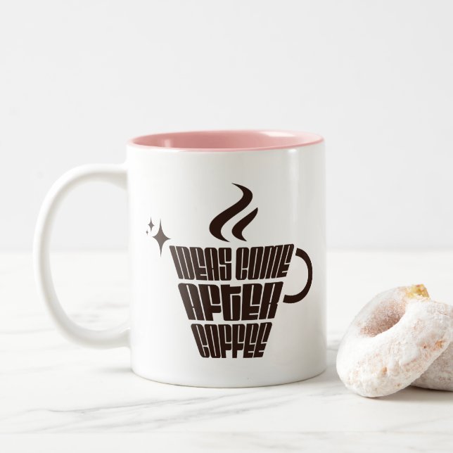 Ideas Come After Coffee – Trendy Vertical  Two-Tone Coffee Mug (With Donut)
