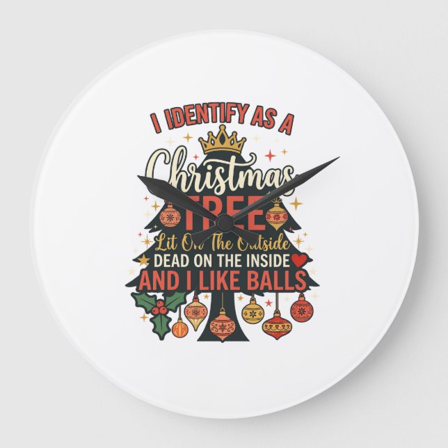 Identify As Christmas Tree Crown Balls Large Clock (Front)