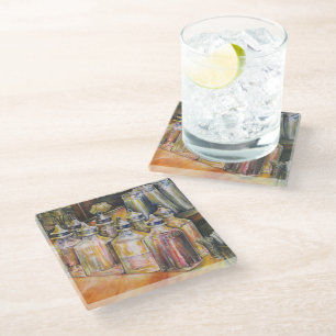 Ideography of Golden Light Glass Coaster