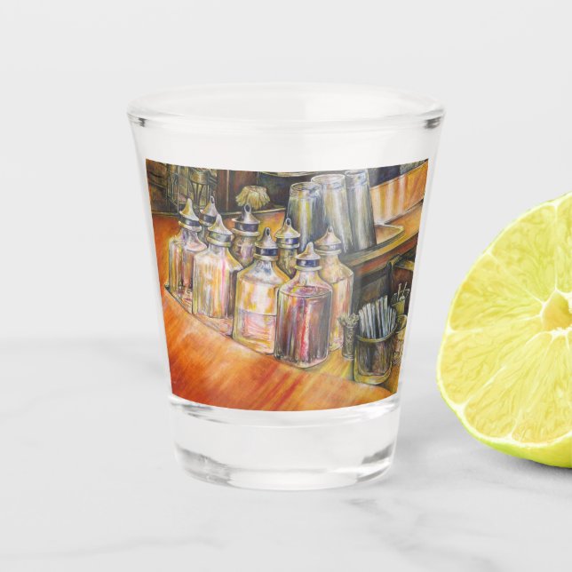 Ideography of Golden Light Shot Glass (Front)