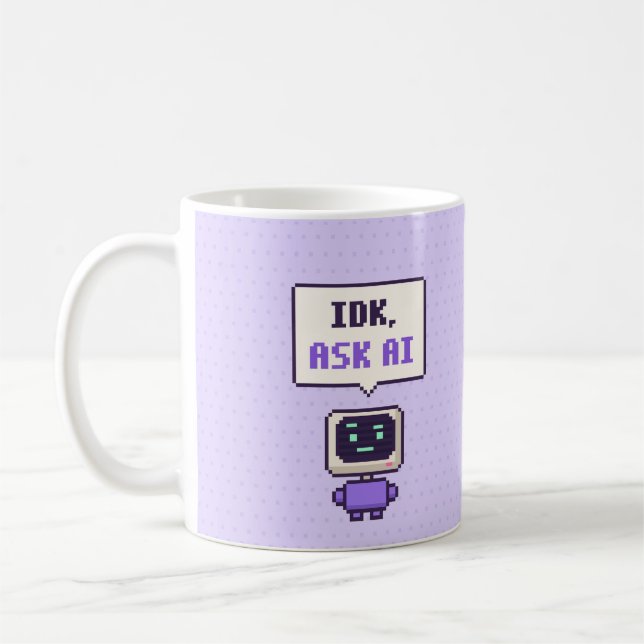 IDK, Ask AI Funny AI Pixel Mug (Left)