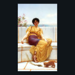 Idleness by John William Godward Poster<br><div class="desc">John William Godward. Beautiful woman sitting on a white marble bench on the beach playing with a kitten</div>