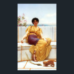 Idleness by John William Godward Poster<br><div class="desc">John William Godward. Beautiful woman sitting on a white marble bench on the beach playing with a kitten</div>