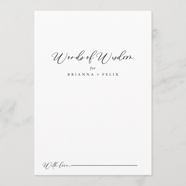 Idyllic Calligraphy Wedding Words of Wisdom  Advice Card (Front)