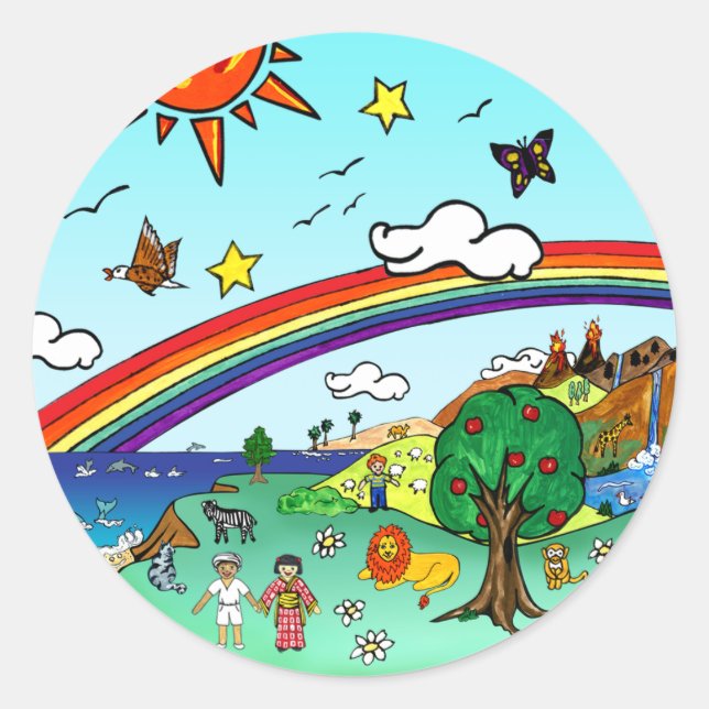 Idyllic Children's Landscape -- Paradise Binder Classic Round Sticker (Front)