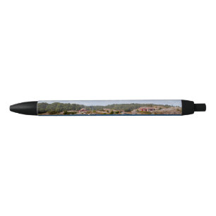 Idyllic coast landscape black ink pen