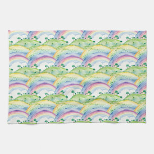 Idyllic Landscape Watercolor Painting with Trees Tea Towel