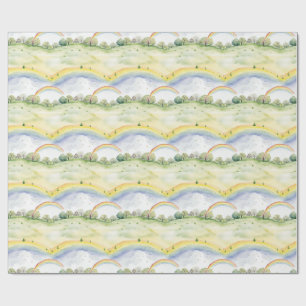 Idyllic Landscape with Trees, Bushes, Flowers Wrapping Paper