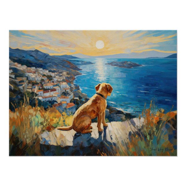 Idyllic Mediterranean town, Labrador Retriever Dog Poster (Front)