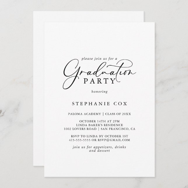 Idyllic Stylish Calligraphy Graduation Party Invitation (Front/Back)