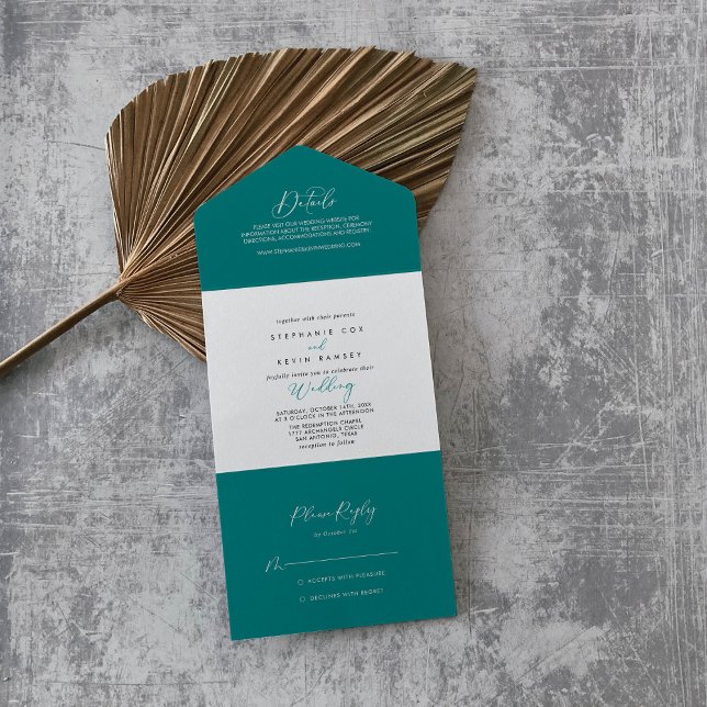 Idyllic Stylish Calligraphy Teal Wedding  All In One Invitation (Creator Uploaded)