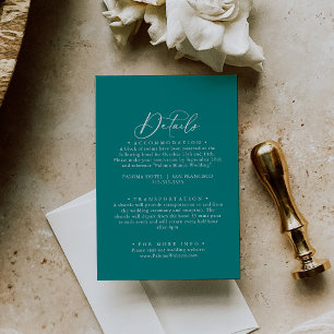 Idyllic Stylish Calligraphy Teal Wedding Details Enclosure Card