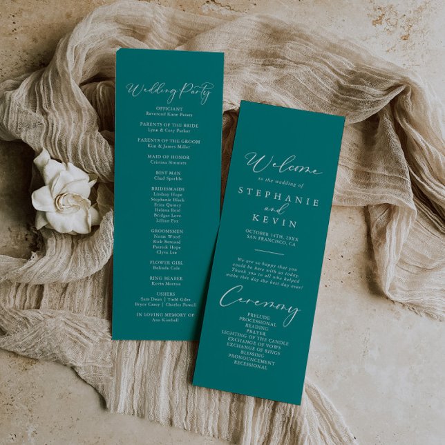Idyllic Stylish Calligraphy Teal Wedding  Programme (Creator Uploaded)