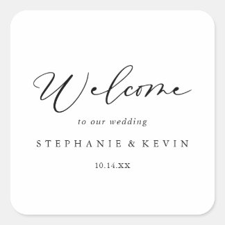 Idyllic Stylish Calligraphy Wedding Welcome  Square Sticker