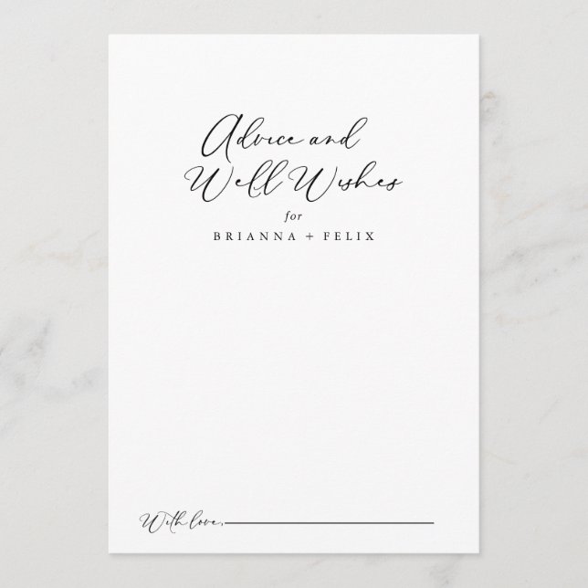 Idyllic Stylish Calligraphy Wedding Well Wishes  Advice Card (Front)