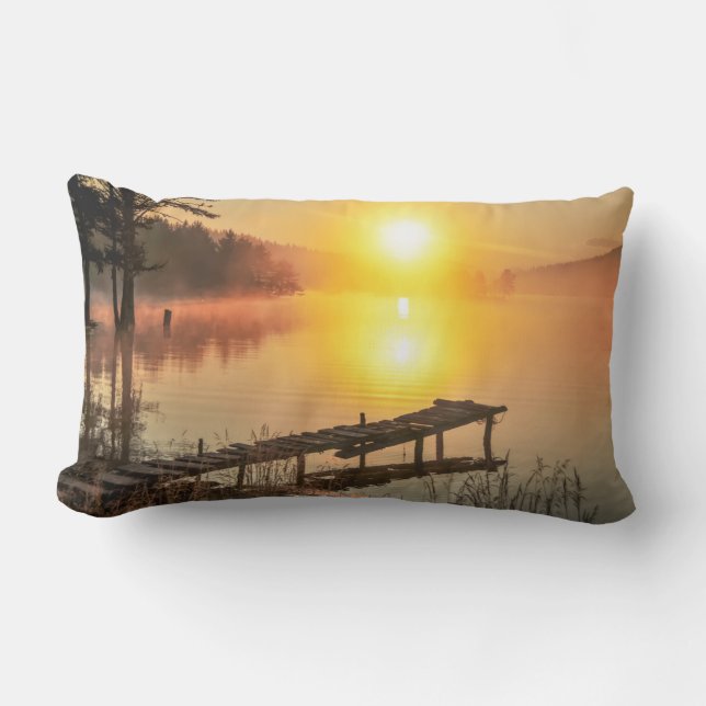Idyllic Sunrise | Misty Mountain Lake, Bulgaria Lumbar Cushion (Front)