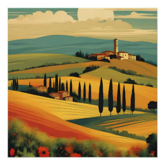 Idyllic Tuscan Countryside at Sunset Poster