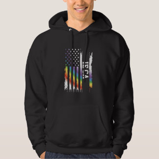 Ie Ca United States Distressed Rainbow w US Flag Hoodie