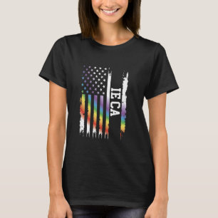 Ie Ca United States Distressed Rainbow w US Flag T-Shirt