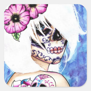 :ies Day of the Dead Sugar Skull Girl Square Sticker