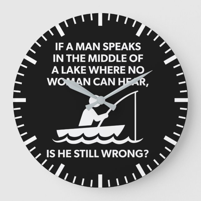 If A Man Speaks In A Lake - Fishing, Funny Novelty Large Clock (Front)