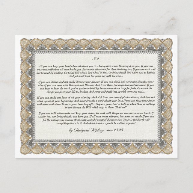 IF =  an Inspiring Poem for Young Men Postcard (Front)