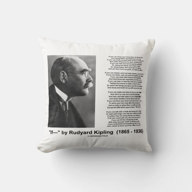 "If—" by Rudyard Kipling (Inspirational Poem) Cushion (Front)