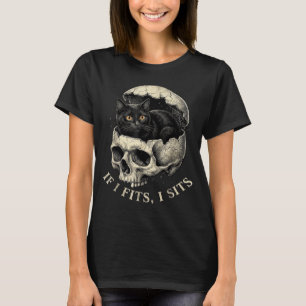 If fits sit black cat gothic skull and cat lover T-Shirt