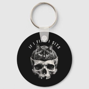 If Fits Sit Black Cat Skull Funny Minimal Meme Key Ring