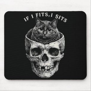 If Fits Sit Black Cat Skull Funny Minimal Meme Mouse Mat