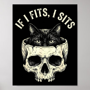 If fits sit black cat skull minimalist cat meme poster