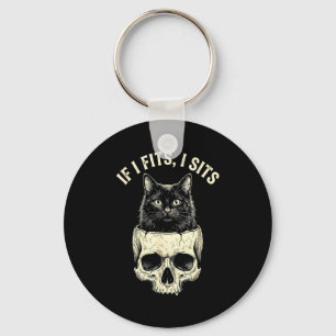 If fits sit black cat skull minimalist funny meme key ring