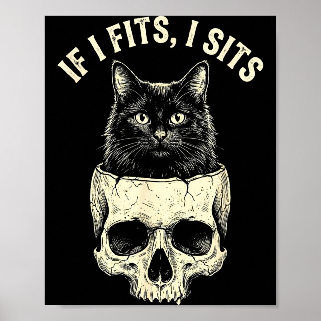 If fits sit black cat skull minimalist funny meme poster (Front)