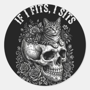 If fits sit black cat skull minimalist meme humour classic round sticker