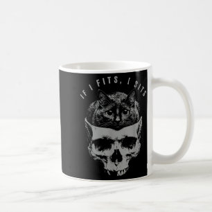 If Fits Sit Black Cat Skull Minimalist Meme Humour Coffee Mug