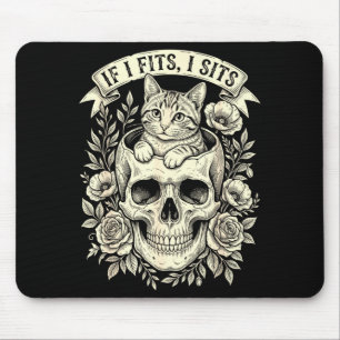 If fits sit black cat skull minimalist meme humour mouse mat
