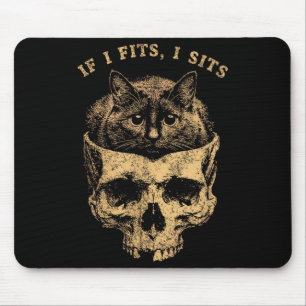 If Fits Sit Black Cat Skull Minimalist Meme Humour Mouse Mat