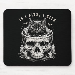 If Fits Sit Black Cat Skull Minimalist Meme Humour Mouse Mat