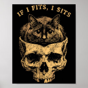 If fits sit black cat skull minimalist meme humour poster
