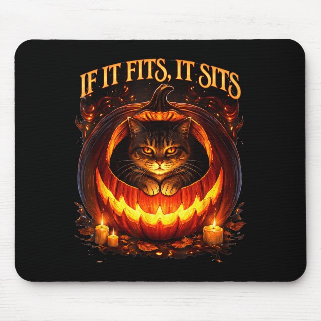If fits sits black cat gothic dark humour hallowee mouse mat (Front)