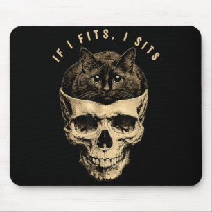 If Fits Sits Black Cat Skull Funny Cat Meme Silly Mouse Mat