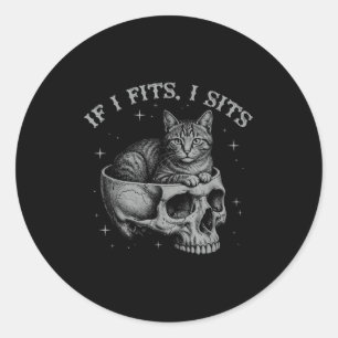If fits sits black cat skull gothic dark humour classic round sticker
