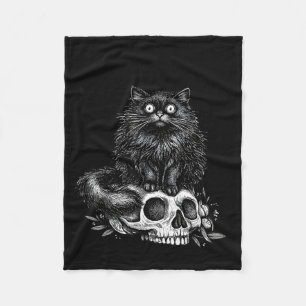 If fits sits black cat skull gothic dark humour fleece blanket