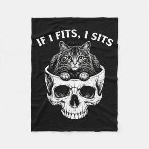 If Fits Sits Black Cat Skull Gothic Dark Humour Fleece Blanket